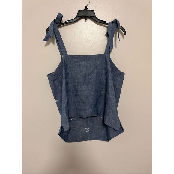 J. Crew Chambray Beaded Tie Shoulder Tank Top sz 12 EUC - Picture 6 of 7